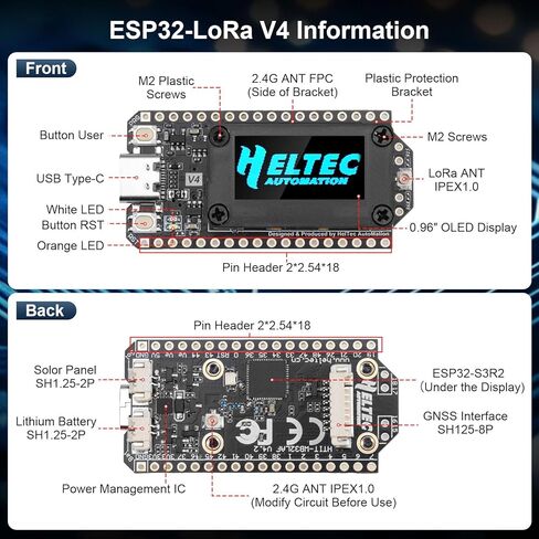 لوحة ESP32 LoRa V4 لوحدة Meshtastic وLora V4 WiFi Bluetooth مع هوائي GPS / 915 ميجا هرتز وبطارية 3000 مللي أمبير في الساعة وشاشة OLED مقاس 0.96 بوصة شريحة SX1262 ESP32-S3R2 MCU مع أجهزة Arduino IoT Meshtastic in Kuwait