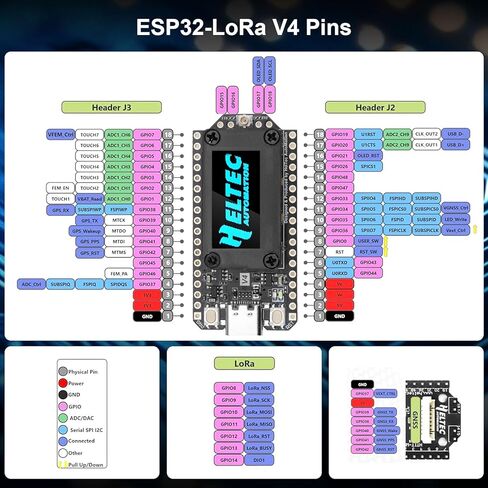 لوحة ESP32 LoRa V4 لوحدة Meshtastic وLora V4 WiFi Bluetooth مع هوائي GPS / 915 ميجا هرتز وبطارية 3000 مللي أمبير في الساعة وشاشة OLED مقاس 0.96 بوصة شريحة SX1262 ESP32-S3R2 MCU مع أجهزة Arduino IoT Meshtastic in Kuwait