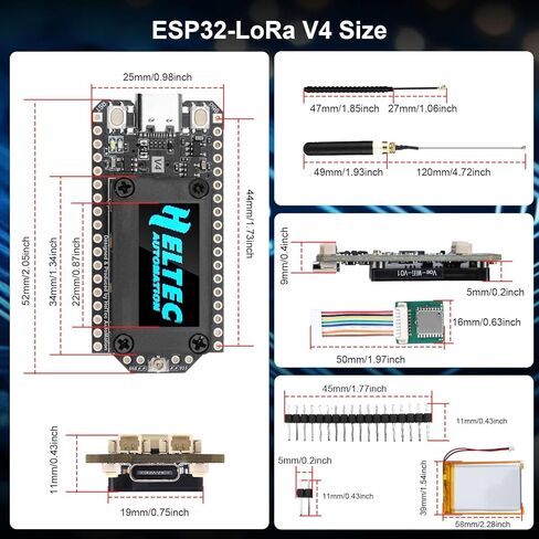 لوحة ESP32 LoRa V4 لوحدة Meshtastic وLora V4 WiFi Bluetooth مع هوائي GPS / 915 ميجا هرتز وبطارية 3000 مللي أمبير في الساعة وشاشة OLED مقاس 0.96 بوصة شريحة SX1262 ESP32-S3R2 MCU مع أجهزة Arduino IoT Meshtastic in Kuwait