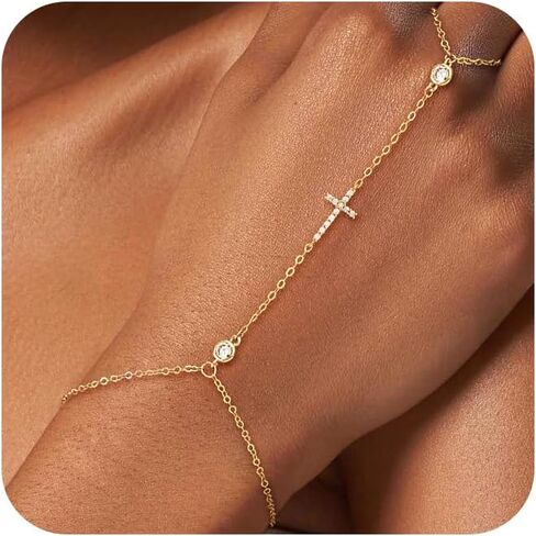 NECOCY سلسلة اليد سوار للنساء العصرية، لذيذ 14K مطلية بالذهب / الفضة مطلي حلقة سوار كومة بسيطة عبر اللؤلؤ مطرز القلب قابل للتعديل البنصر سلسلة اليد مجوهرات هدية عيد الميلاد يوميا in Kuwait