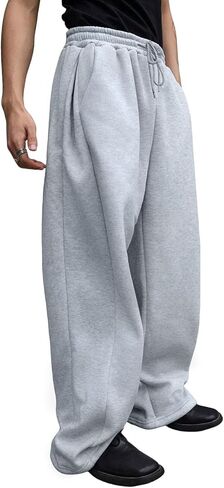 Men's Baggy Sweatpants Fashion Wide Leg Casual Sweat Pants Cotton Drawstring Stretch Joggers with Pockets in Saudi Arabia
