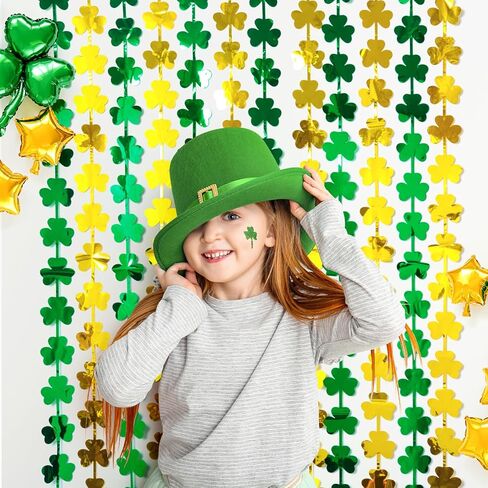 LOLStar 2-Pack St. Patrick's Day Tinsel Curtains, Green and Gold Shamrock, 3.3 x 6.6 ft, Photo Booth Props Backdrop, Stage Decorations, Irish Party Decorations in Kuwait