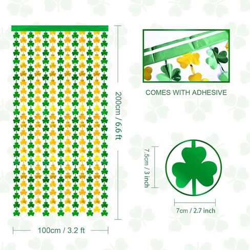 LOLStar 2-Pack St. Patrick's Day Tinsel Curtains, Green and Gold Shamrock, 3.3 x 6.6 ft, Photo Booth Props Backdrop, Stage Decorations, Irish Party Decorations in Kuwait