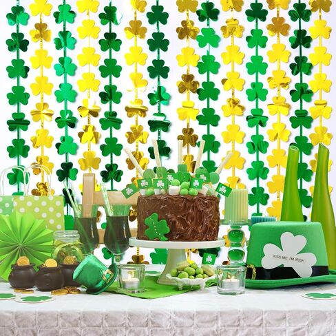 LOLStar 2-Pack St. Patrick's Day Tinsel Curtains, Green and Gold Shamrock, 3.3 x 6.6 ft, Photo Booth Props Backdrop, Stage Decorations, Irish Party Decorations in Kuwait
