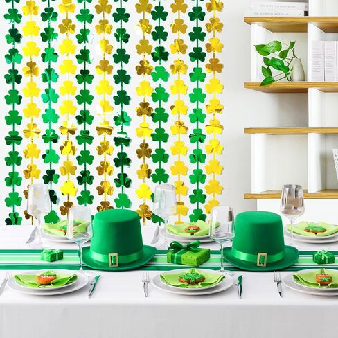 LOLStar 2-Pack St. Patrick's Day Tinsel Curtains, Green and Gold Shamrock, 3.3 x 6.6 ft, Photo Booth Props Backdrop, Stage Decorations, Irish Party Decorations in Kuwait