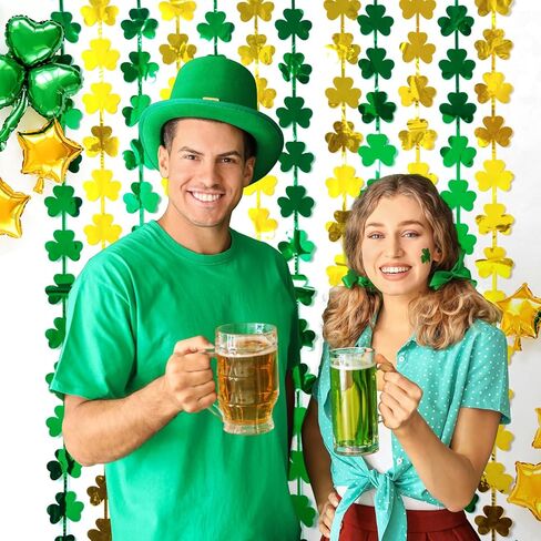 LOLStar 2-Pack St. Patrick's Day Tinsel Curtains, Green and Gold Shamrock, 3.3 x 6.6 ft, Photo Booth Props Backdrop, Stage Decorations, Irish Party Decorations in Kuwait