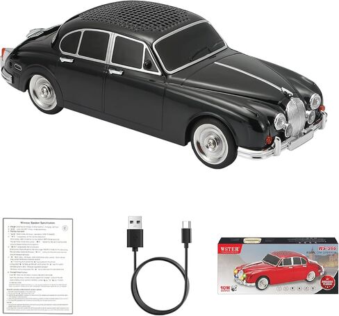 WS-596 Retro Sedan Bluetooth Car Replica Speaker – Portable Wireless Model with HD Sound, TWS Stereo Pairing, FM Radio, USB/TF Playback, LED Headlights & Taillights, Built-in Mic (Black) in Saudi Arabia