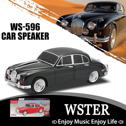 WS-596 Retro Sedan Bluetooth Car Replica Speaker – Portable Wireless Model with HD Sound, TWS Stereo Pairing, FM Radio, USB/TF Playback, LED Headlights & Taillights, Built-in Mic (Black) in Saudi Arabia
