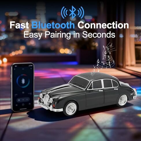 WS-596 Retro Sedan Bluetooth Car Replica Speaker – Portable Wireless Model with HD Sound, TWS Stereo Pairing, FM Radio, USB/TF Playback, LED Headlights & Taillights, Built-in Mic (Black) in Saudi Arabia