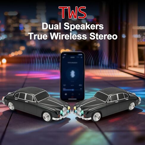 WS-596 Retro Sedan Bluetooth Car Replica Speaker – Portable Wireless Model with HD Sound, TWS Stereo Pairing, FM Radio, USB/TF Playback, LED Headlights & Taillights, Built-in Mic (Black) in Saudi Arabia