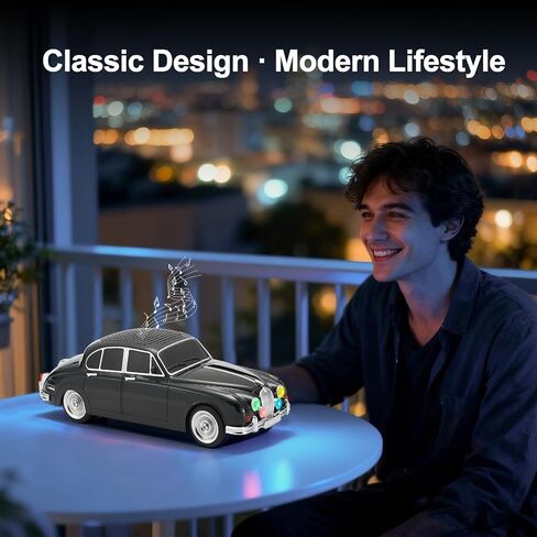 WS-596 Retro Sedan Bluetooth Car Replica Speaker – Portable Wireless Model with HD Sound, TWS Stereo Pairing, FM Radio, USB/TF Playback, LED Headlights & Taillights, Built-in Mic (Black) in Saudi Arabia