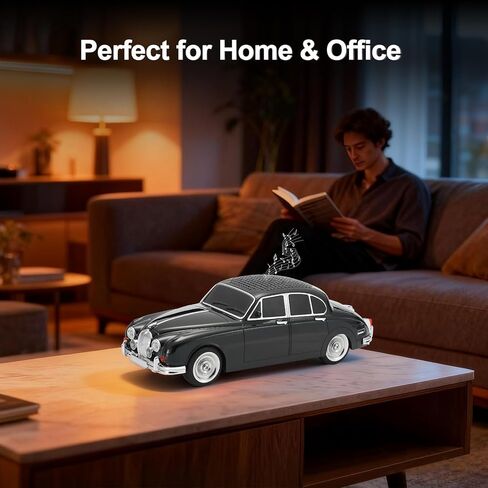 WS-596 Retro Sedan Bluetooth Car Replica Speaker – Portable Wireless Model with HD Sound, TWS Stereo Pairing, FM Radio, USB/TF Playback, LED Headlights & Taillights, Built-in Mic (Black) in Saudi Arabia