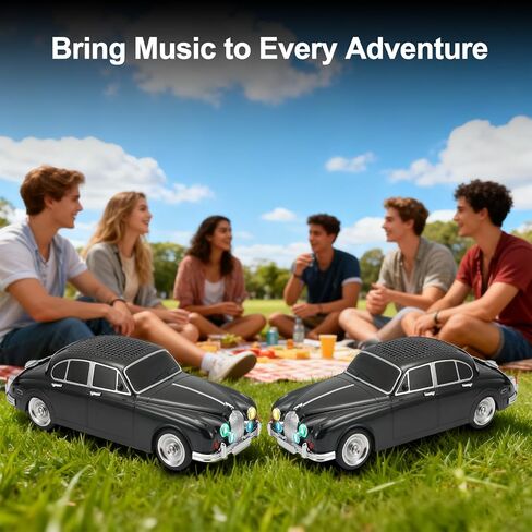 WS-596 Retro Sedan Bluetooth Car Replica Speaker – Portable Wireless Model with HD Sound, TWS Stereo Pairing, FM Radio, USB/TF Playback, LED Headlights & Taillights, Built-in Mic (Black) in Saudi Arabia