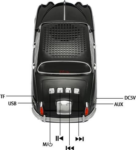 WS-596 Retro Sedan Bluetooth Car Replica Speaker – Portable Wireless Model with HD Sound, TWS Stereo Pairing, FM Radio, USB/TF Playback, LED Headlights & Taillights, Built-in Mic (Black) in Saudi Arabia