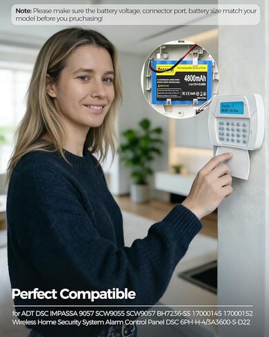 حزمة بطارية ليثيوم بديلة 4800 مللي أمبير في الساعة 7.2 فولت لـ ADT DSC 6PH-H-4/3A3600-S-D22، IMPASSA 9057 SCW9057 SCW9055 BH7236-SS 17000145 17000152 لوحة تحكم نظام الإنذار مع أداة، موصل 2 دبوس in Kuwait
