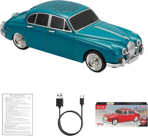 WS-596 Retro Sedan Bluetooth Car Replica Speaker – Portable Wireless Model with HD Sound, TWS Stereo Pairing, FM Radio, USB/TF Playback, LED Headlights & Taillights, Built-in Mic (Black) in Saudi Arabia