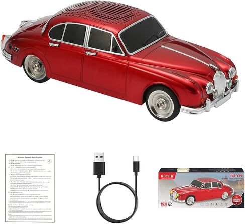 WS-596 Retro Sedan Bluetooth Car Replica Speaker – Portable Wireless Model with HD Sound, TWS Stereo Pairing, FM Radio, USB/TF Playback, LED Headlights & Taillights, Built-in Mic (Black) in Saudi Arabia