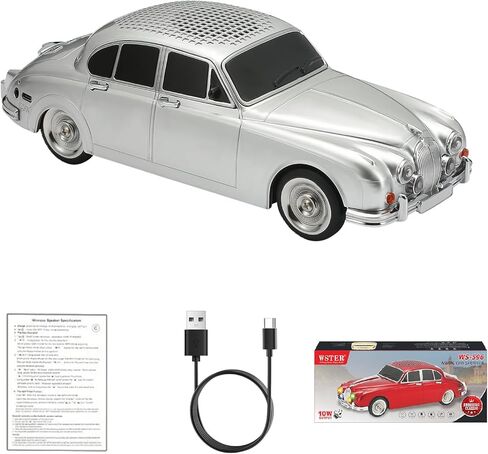 WS-596 Retro Sedan Bluetooth Car Replica Speaker – Portable Wireless Model with HD Sound, TWS Stereo Pairing, FM Radio, USB/TF Playback, LED Headlights & Taillights, Built-in Mic (Black) in Saudi Arabia