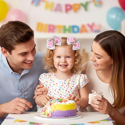 Sparkly Number 2 Birthday Hair Bow with Sprinkle, Sweet Outfit Pink Pigtail Hair Bows for 2 3 4 5 6 7 Years for Baby Girls Two 2nd Second Birthday in Kuwait