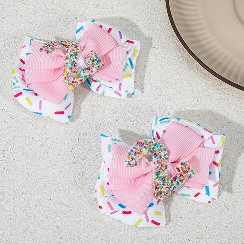 Sparkly Number 2 Birthday Hair Bow with Sprinkle, Sweet Outfit Pink Pigtail Hair Bows for 2 3 4 5 6 7 Years for Baby Girls Two 2nd Second Birthday in Kuwait