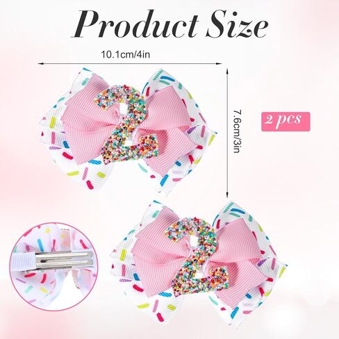 Sparkly Number 2 Birthday Hair Bow with Sprinkle, Sweet Outfit Pink Pigtail Hair Bows for 2 3 4 5 6 7 Years for Baby Girls Two 2nd Second Birthday in Kuwait