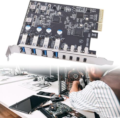 PCIe to USB3.2 20Gbps Expansion Card 8 Port Adapter with 4 USB TypeA and 4 USB Type C Ports ASM3142+VL822 for Desktop in Kuwait