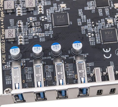 PCIe to USB3.2 20Gbps Expansion Card 8 Port Adapter with 4 USB TypeA and 4 USB Type C Ports ASM3142+VL822 for Desktop in Kuwait