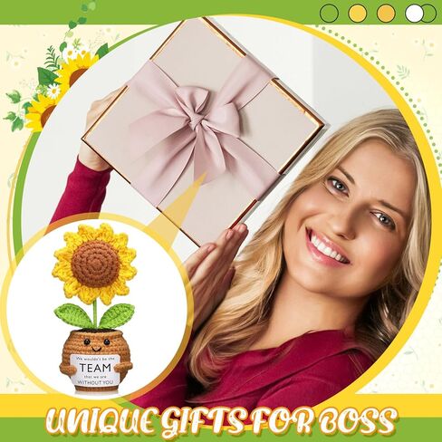 Breling Chistmas Boss Gifts for Women Men Handmade Positive Doll Sunflower Doll Crochet with Card Boss Day Appreciation Gift Idea for Office Supervisor Manager Birthday Xmas Party Favor(Proud) in Saudi Arabia