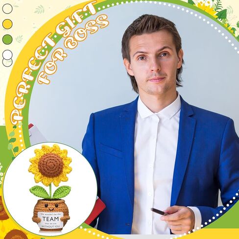 Breling Chistmas Boss Gifts for Women Men Handmade Positive Doll Sunflower Doll Crochet with Card Boss Day Appreciation Gift Idea for Office Supervisor Manager Birthday Xmas Party Favor(Proud) in Saudi Arabia