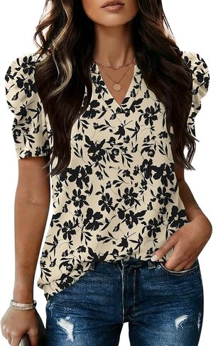 Lomon Spring Summer Tops for Women 2026 V Neck Puff Short Sleeve Tops Fashion Trendy Work Blouses Dressy Casual S-XXL in Saudi Arabia