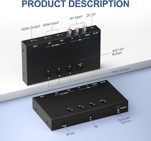 Y.D.F 8K 2 Way HDMI Switcher + 1 RCA إلى HDMI Converter (2 في 1) يدعم 4K@120 هرتز HDR10+ HDCP 2.3 HDMI 2.1 Switch 4:3/16:9 التبديل لـ N64 NGC Wii PS2/3/4/5/ Switch in Saudi Arabia