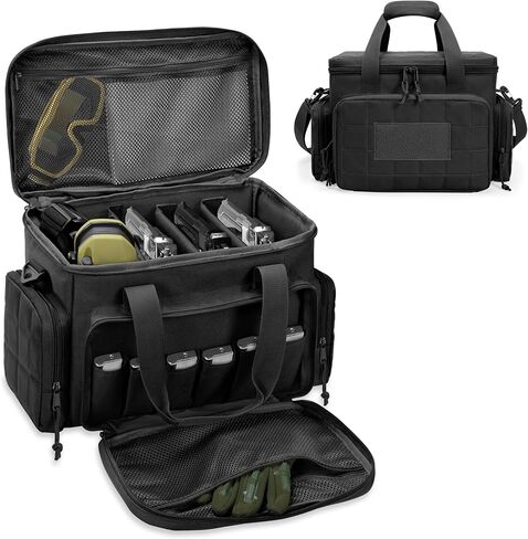 Gun Range Bags for 4 Handguns and Ammo, Tactical Pistol Case with 6X Magazine Slots, Soft Gun Carrying Bag for Men Shooting Gear Accessories with Padded Shoulder Strap Range Duffle Bags in Saudi Arabia
