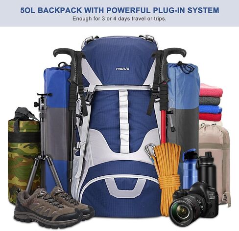 MOSISO 50L Hiking Backpack, Waterproof Camping Backpack with Rain Cover for Men Women, Lightweight Sport Daypack for Outdoor Camping Travel, Navy Blue in Saudi Arabia