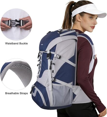 MOSISO 50L Hiking Backpack, Waterproof Camping Backpack with Rain Cover for Men Women, Lightweight Sport Daypack for Outdoor Camping Travel, Navy Blue in Saudi Arabia