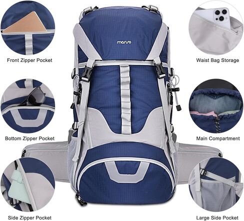 MOSISO 50L Hiking Backpack, Waterproof Camping Backpack with Rain Cover for Men Women, Lightweight Sport Daypack for Outdoor Camping Travel, Navy Blue in Saudi Arabia