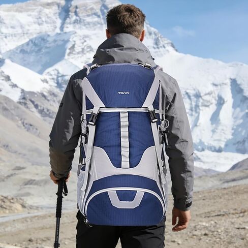 MOSISO 50L Hiking Backpack, Waterproof Camping Backpack with Rain Cover for Men Women, Lightweight Sport Daypack for Outdoor Camping Travel, Navy Blue in Saudi Arabia