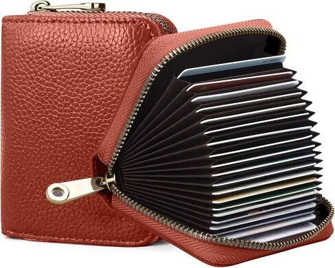 Women Slim Minimalist Wallet RFID Blocking 11 Slots Credit Card Holder Leather Case with Zipper(QB19 Coffee) in Saudi Arabia