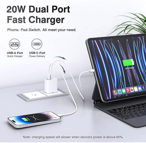 3 عبوات شاحن USB C، شاحن منفذ USB-C وUSB-A بقدرة 20 واط، لهاتف i Phone 17/16/15/14/13/12/11/X/8، وi Pad والمزيد in Kuwait