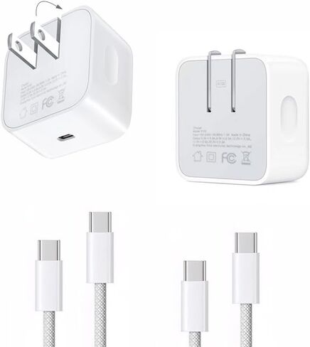شاحن USB C بقدرة 40 وات لهاتف iPhone 17 16 شحن سريع، محول طاقة للهاتف قابل للطي بقدرة 60 وات بحد أقصى مع كابلات من النوع C بطول 5 أقدام، متوافق مع سلسلة iPhone 17 16 15 Air Pro، عبوتان in Kuwait