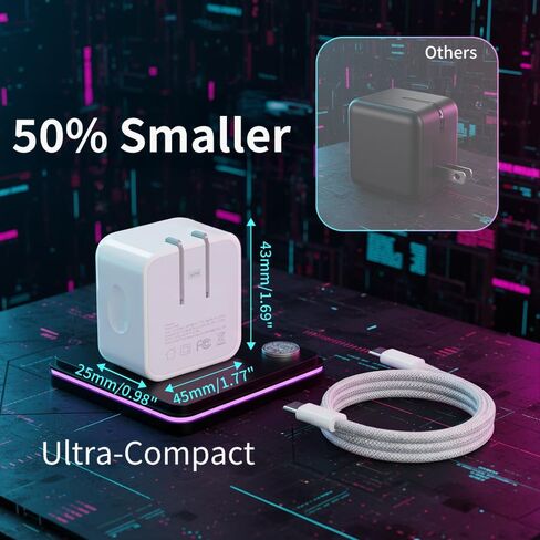 شاحن USB C بقدرة 40 وات لهاتف iPhone 17 16 شحن سريع، محول طاقة للهاتف قابل للطي بقدرة 60 وات بحد أقصى مع كابلات من النوع C بطول 5 أقدام، متوافق مع سلسلة iPhone 17 16 15 Air Pro، عبوتان in Kuwait