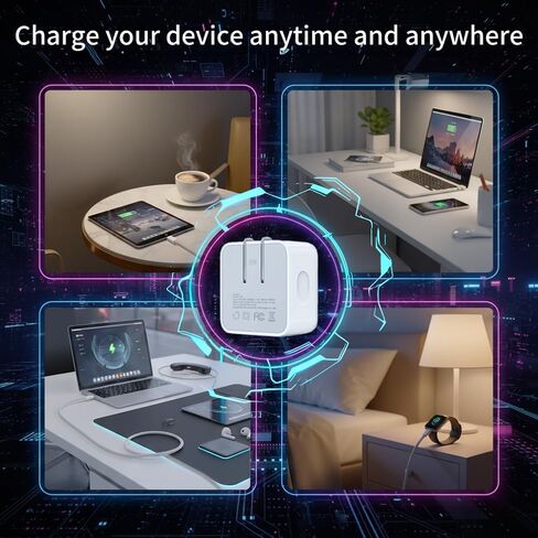 شاحن USB C بقدرة 40 وات لهاتف iPhone 17 16 شحن سريع، محول طاقة للهاتف قابل للطي بقدرة 60 وات بحد أقصى مع كابلات من النوع C بطول 5 أقدام، متوافق مع سلسلة iPhone 17 16 15 Air Pro، عبوتان in Kuwait