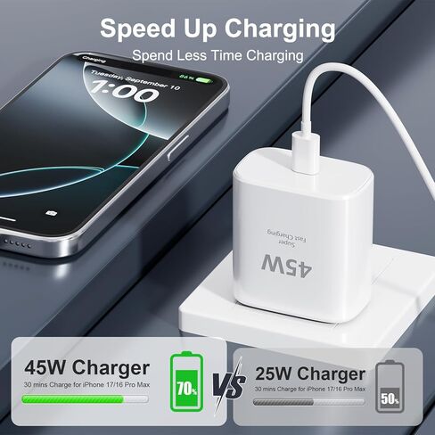 for i - Phone 17 16 Charger Fast Charging - 2 Pack 45W USB C Wall Charger Block Compatible with iPhone 17 Pro Max/17 Pro/17/17 Plus, iPhone 16 Pro Max/16 Pro/16, Samsung Phone in Saudi Arabia