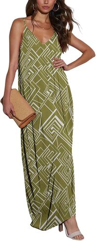 Poetsky Womens Casual Strappy V Neck Sleeveless Flowy Pockets Loose Long Maxi Beach Dress Sundress in Saudi Arabia