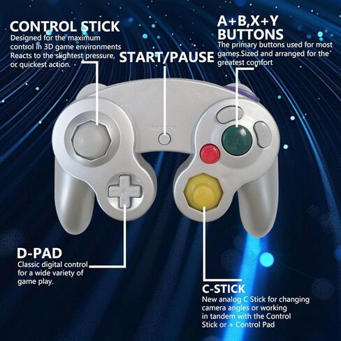 BGEHHCY New 2 Pack Wired for GameCube Controller Replacement Compatible for Wii/NGC Consoles - Enhanced Grip - Silver in Kuwait