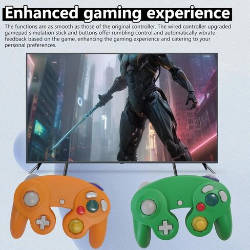 BGEHHCY 2 حزمة جديدة لوحدة تحكم GameCube | التوصيل والتشغيل لجهاز Wii | تصميم مريح | تشغيل/إيقاف الدمدمة - برتقالي وأخضر in Kuwait