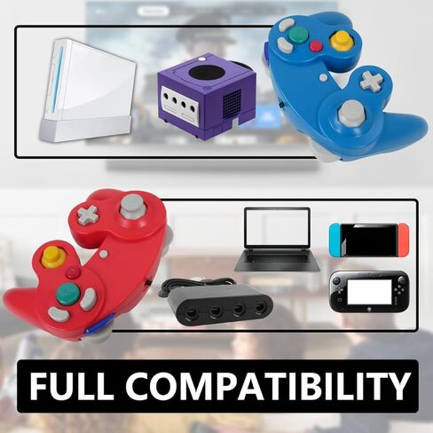 BGEHHCY قطعتان سلكيتان جديدتان لوحدة تحكم GameCube المتوافقة مع Wii/NGC | دعم متعدد اللاعبين - الأزرق والأحمر in Kuwait