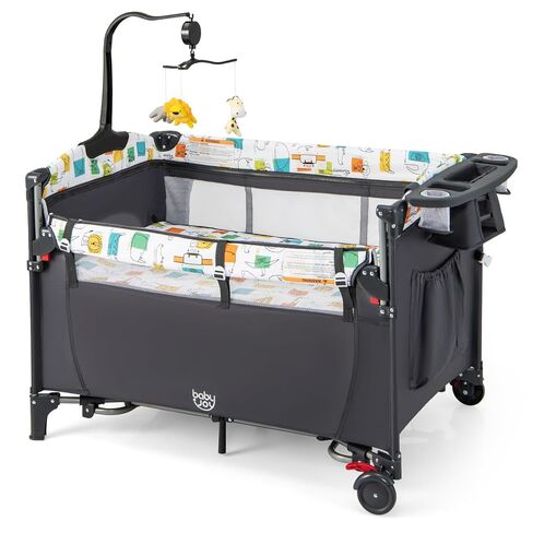 BABY JOY 5-in-1 Pack and Play, Baby Bedside Sleeper with Bassinet, Portable Baby Playard with U-Shaped Diaper Changer, Safety Strap, Multifunction Baby Bassinet Bedside Crib from Newborn to Toddlers in Saudi Arabia