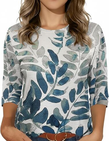 3/4 Sleeve Tops for Women Basic Crew Neck Fall Blouses Casual Fit T Shirts in Saudi Arabia