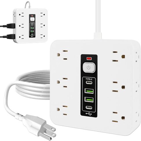 16-in-1 Power Strip Surge Protector, 12 AC Outlets & 2 USB-C, 2 USB-A, 6.6FT Extension Cord with Overload Protection, Wide Spaced Outlets for Home, Office, Gaming and Travel in Kuwait