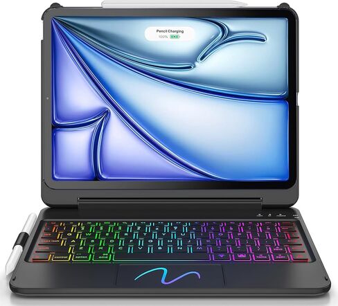 حافظة FUWANG Touch لجهاز iPad Air 11 بوصة & Air 5th الجيل الرابع مع لوحة مفاتيح - تدعم فقط 180 لوحة مفاتيح بإضاءة خلفية قابلة للطي مع لوحة تتبع متعددة اللمس لجهاز iPad Air 11 بوصة M3 M2/Air 5 Air 4th Gen in Kuwait